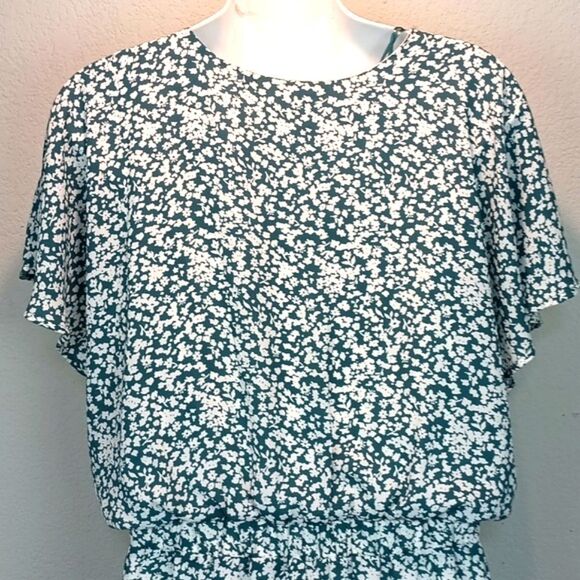 Sienna Sky Women's Floral Green / White V Neck Boho  Midi Dress sz L Feminine - Picture 9 of 14